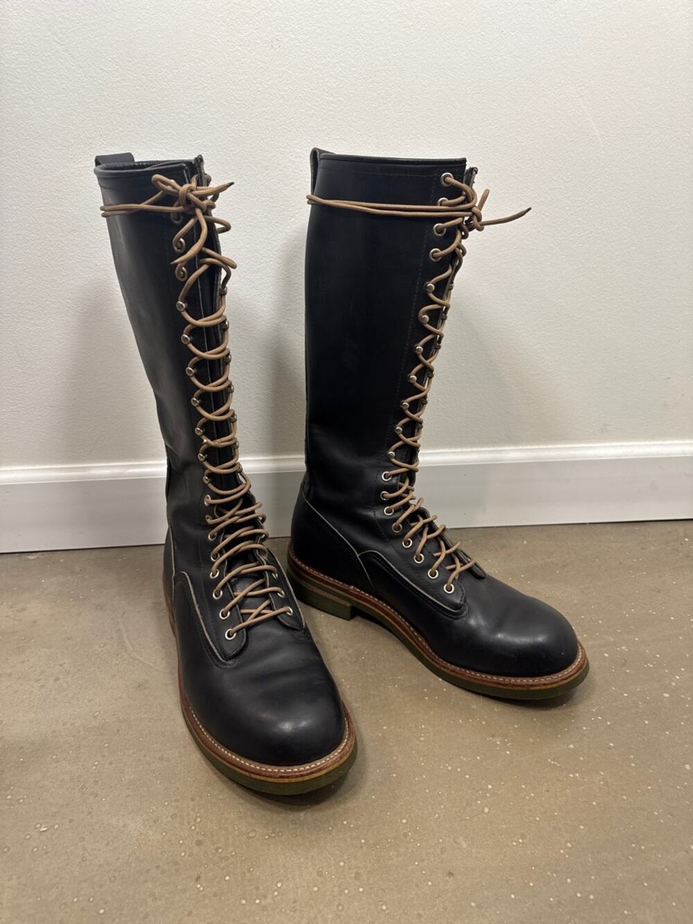 Red Wing Vintage 16-inch Black Leather Lineman Boots (Made in USA) 11E Wide RARE